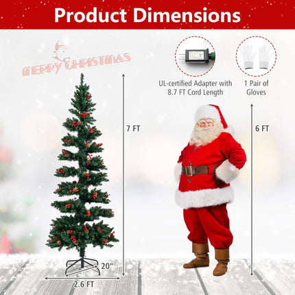 Dreamade 6FT / 7FT Pre-Lit Spiral Christmas Tree with Branch Tips Pine Cones Red Berries