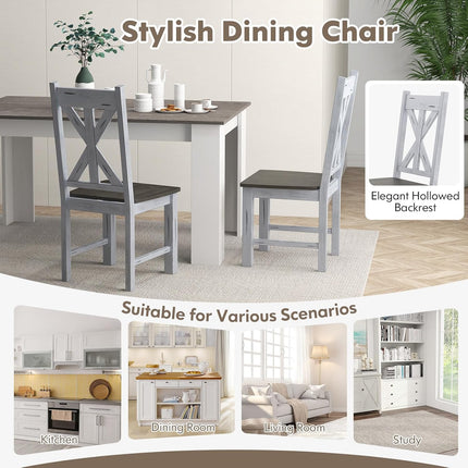 Dreamade Retro Wooden Dining Chairs Set, Farmhouse Kitchen Chairs w/Rubber Wood Frame, Elegant Hollowed Backrest