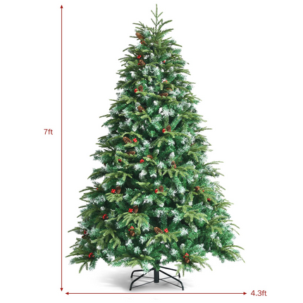 Dreamade 7FT Pre-Lit Artificial Christmas Tree, Hinged Realistic Snowy Xmas Pine Tree W/ 450 Color Changing LED Lights, 11 Flash Modes - DreamadeUS
