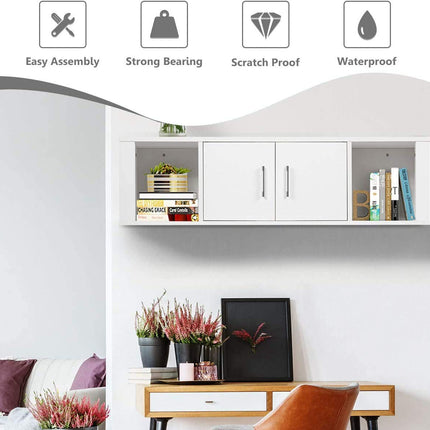 Dreamade Wall Mounted Storage Cabinet and Floating Computer Desk Set W/Storage Shelves for Living Room