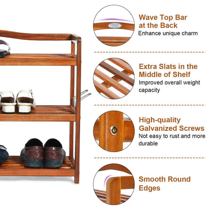 Dreamade 3-Tier Wood Shoe Rack 4 Metal Side Hangers, 29"L x10.5"Wx 24.5"H