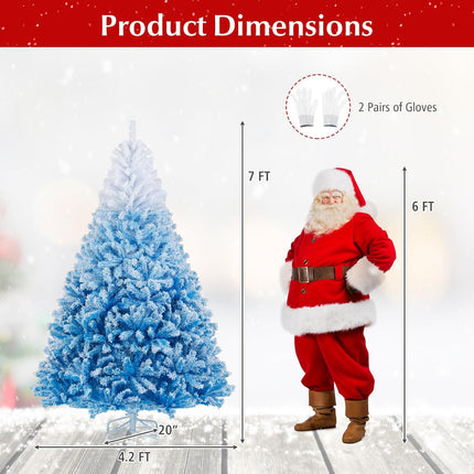 Dreamade Snow Flocked Christmas Tree with Lush Branch Tips & Foldable Metal Stan ( Blue Gradient & White )