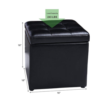 Dreamade 16'' Cube Ottoman Pouffe Storage Box Lounge Seat Footstools W/ Hinge Top and Bottom