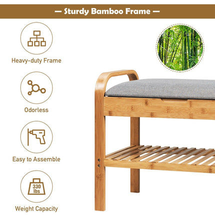 Dreamade Shoe Rack Bench with Storage, Bamboo Storage Bench with Cushioned Seat, Holds Up to 330 LBS