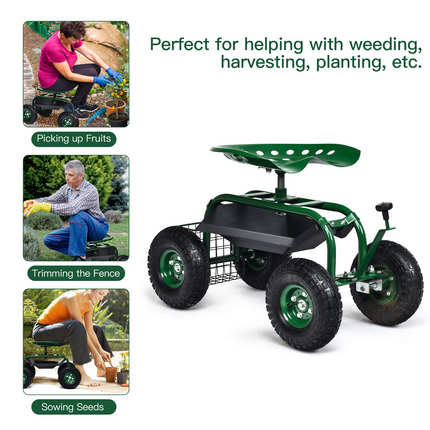 Dreamade Mobile Garden Workseat, Lawn Wagon Cart