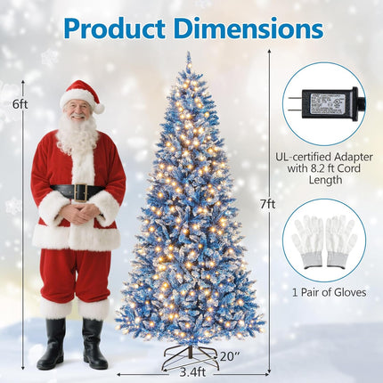 Dreamade Blue Hinged Xmas Tree with Frosted PVC Branch Tips & Warm White LED Lights