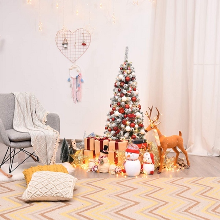 Dreamade Artificial Snow Flocked Christmas Tree, Slim Xmas Snowy Tree for Indoor and Outdoor Use - DreamadeUS
