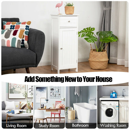 Bathroom Floor Storage Cabinet with Adjustable Shelf & Large Drawer