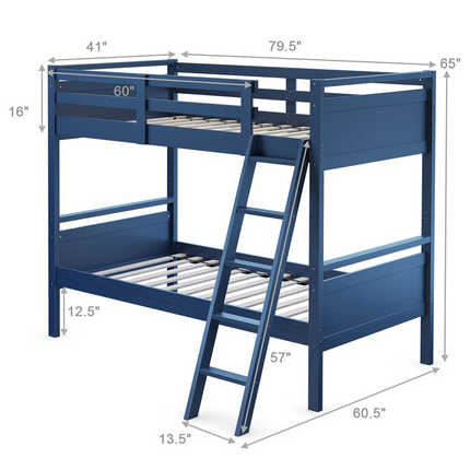 Dreamade Twin Over Twin Bunk Bed, Solid Wood Twin Bunk Bed Convertible Into Two Individual Beds