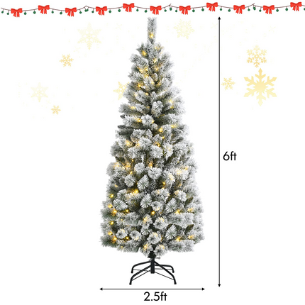 Dreamade Snow Flocked Christmas Tree, Premium Hinged Artificial Pine Tree, Remote Controller, Xmas Full Tree for Indoor - DreamadeUS