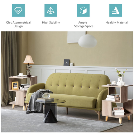 Dreamade Set of 2 End Table, Wood Nightstand with Legs (Natural)