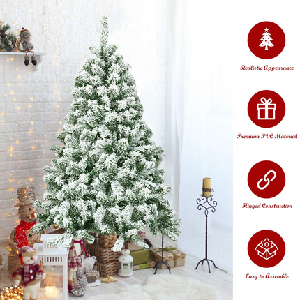 Dreamade 4.5FT Snow Flocked Christmas Tree, Artificial Hinged Pine Tree with Premium PVC Needles & Solid Foldable Metal Stand - DreamadeUS