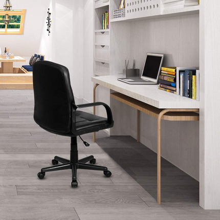 Dreamade Ergonomic Office Chair Black Mid-Back Leather Computer Desk Chair with Arms