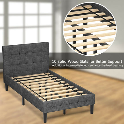 Platform Twin Bed with Button Tufted Headboard | Upholstered Bed Frame