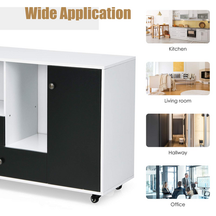 Dreamade Lateral File Cabinet 2 Drawer Printer Stand, Rolling Storage Office Cabinet with Lockable Wheels