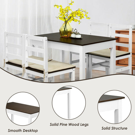 Dreamade 5-Piece Dining Table Set, Rectangular Kitchen Table and Chairs Set (Walnut+White)