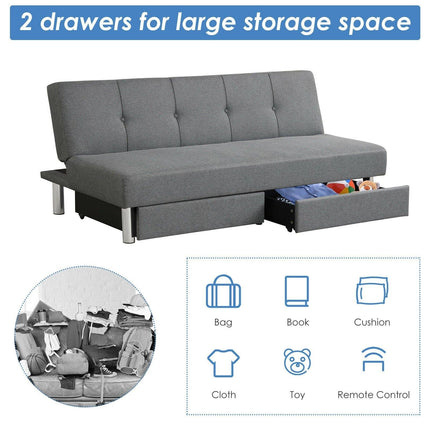 3-Seat Convertible Sofa Bed,Long Sofa w/ 2 Large Drawers, Ergonomic Sleeper w/ 3 Adjustable Angles - Dreamadeus