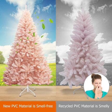 Artificial Pink Christmas Tree, 6ft/7ft Premium Unlit Hinged Spruce Full Tree - DreamadeUS