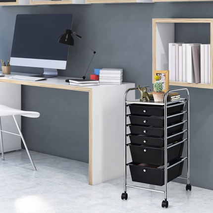 6 Storage Drawer Cart Rolling Organizer Cart, Black - Dreamade