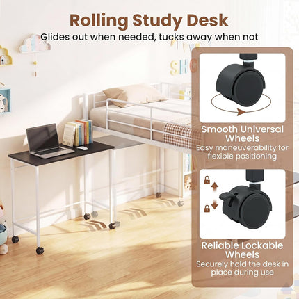 Dreamade Low Loft Twin Size Bed with Desk & Bookshelf