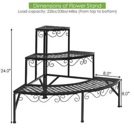 Dreamade Corner Plant Stand, 3 Tier Metal Flower Holder, Ladder Potted Corner Shelf
