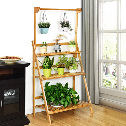 Dreamade 3-Tier Hanging Plant Stand Storage Shelf, Folding Flower Pot Organizer Display Storage Rack