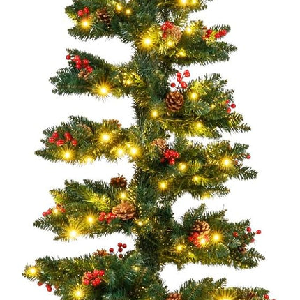 Dreamade 6FT / 7FT Pre-Lit Spiral Christmas Tree with Branch Tips Pine Cones Red Berries