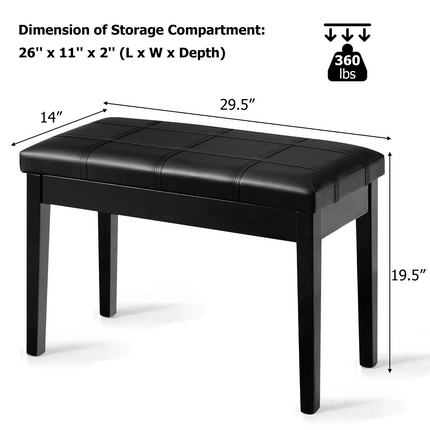 Dreamade Wooden Duet Piano Bench with Padded Cushion and Music Storage