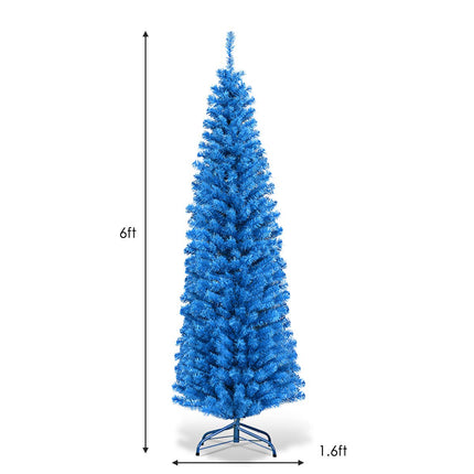 6ft Blue Pencil Christmas Tree, Artificial Slim Tree - DreamadeUS
