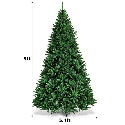 9ft Artificial Douglas Christmas Tree, Unlit Hinged Pine Tree, with 3594 Branch Tips and Solid Metal Stand - DreamadeUS