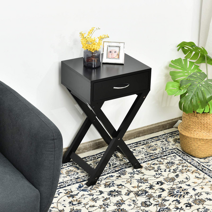 Dreamade Nightstand with Drawer X-Shaped Design Sofa Side Table