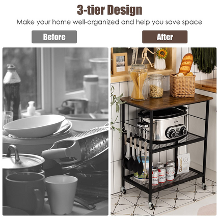 Dreamade 3 Tier Kitchen Bake's Rack, Rolling Microwave Cart, Industrial Bar Service Cart