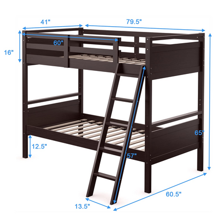 Dreamade Twin Over Twin Bunk Bed, Solid Wood Twin Bunk Bed Convertible Into Two Individual Beds