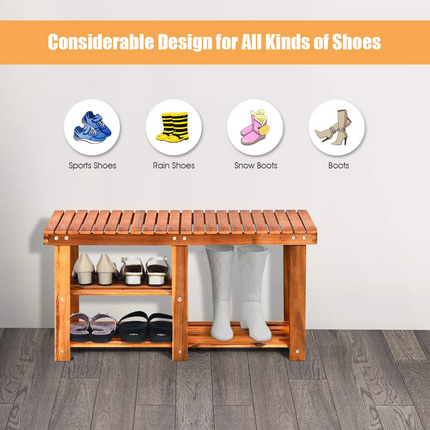 Dreamade 2-Tier Shoe Bench Entryway Shoe Rack with Seat, Wood Organizer for Hallway, Bathroom