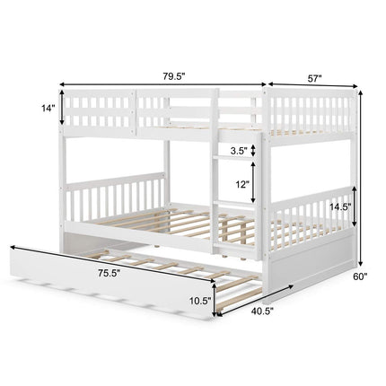 Dreamade Full Over Full Bunk Bed with Trundle Guardrails and Ladder