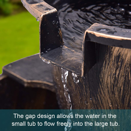 Dreamade 2-Tier Rustic Barrel Waterfall Fountain with Pump