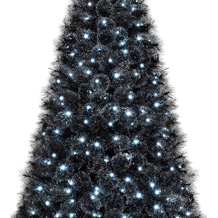 Dreamade 6/7/8 ft Pre-Lit Black Halloween Christmas Tree, Artificial Hinged Xmas Full Tree with 362/572/860 Pine Needles & PVC Branch Tips