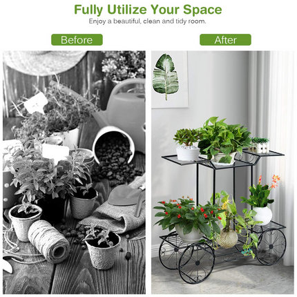 Dreamade Garden Cart Metal Plant Stand with 4 Decorative Wheels