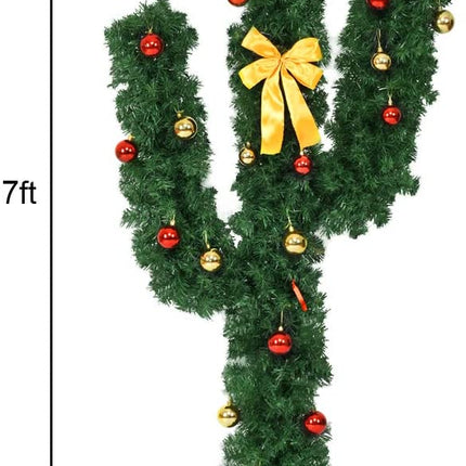 Pre-Lit Artificial Cactus Christmas Tree with LED Lights and Ball Ornaments - Dreamade