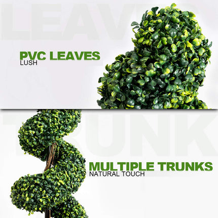 4 Ft Artificial Boxwood Spiral Tree, Fake Greenery Plants - DreamadeUS