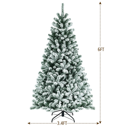Dreamade Snow Flocked Christmas Tree, Artificial Hinged Xmas Tree - DreamadeUS