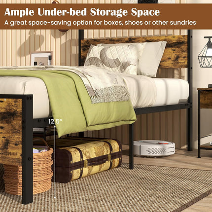 Dreamade Twin Size/Full Size/King Size/Queen Metal Platform Bed Frames with Wooden Headboard & Footboard
