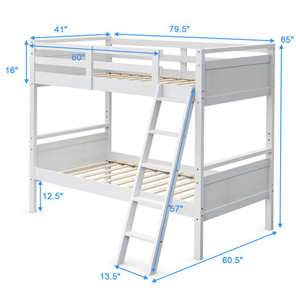 Dreamade Twin Over Twin Bunk Bed, Solid Wood Twin Bunk Bed Convertible Into Two Individual Beds