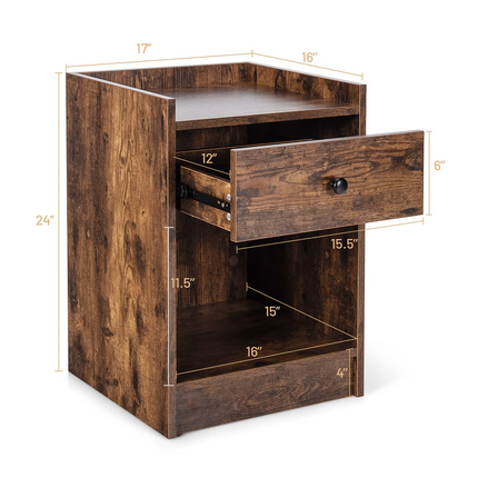 Dreamade Nightstands Set of 2, Modern End Tables w/Storage Drawer & Open Compartment