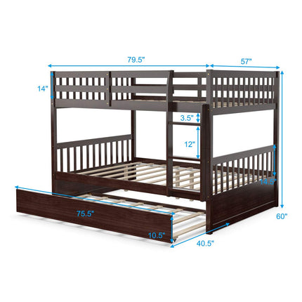 Dreamade Full Over Full Bunk Bed with Trundle Guardrails and Ladder