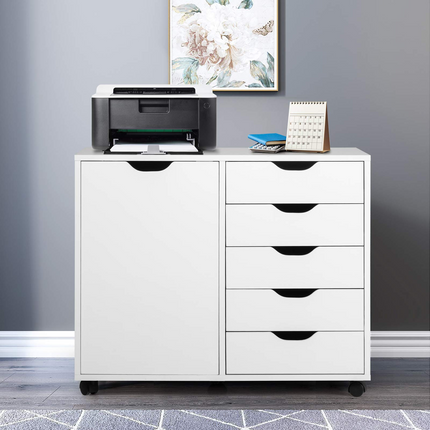 Dreamade Drawers Cabinet Mobile Lateral Filing Organizer with 5 Drawers,1 Side Cabinet and Wheels Mobile Side Cabinet Chest