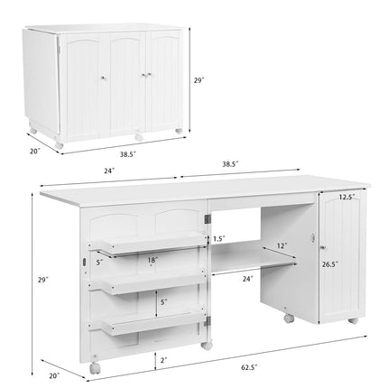 Dreamade Folding Sewing Cabinet with 3 Storage Bins