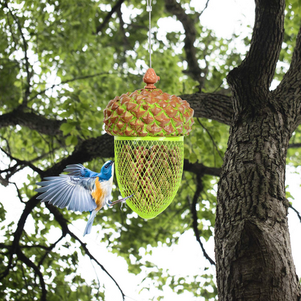 Dreamade Metal Acorn Bird Feeder, Outdoor Hanging Food Dispenser with Stainless Steel Wire and Iron Grid