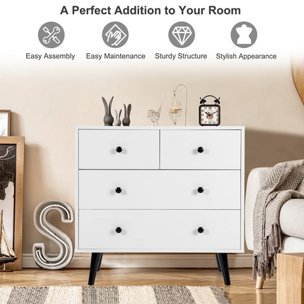 Dreamade 4 Drawer Chest Dresser w/Spacious Drawers & Metal Handles