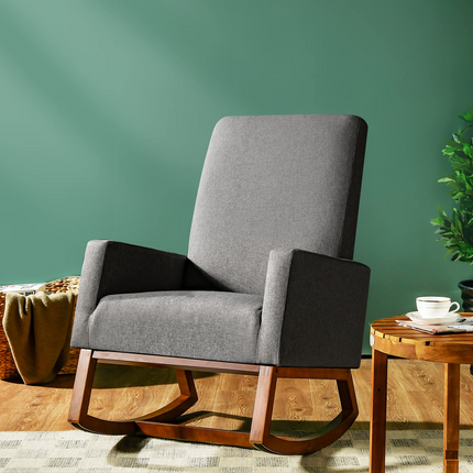 Dreamade Upholstered Rocking Chair, Modern Fabric Armchair w/Wood Base